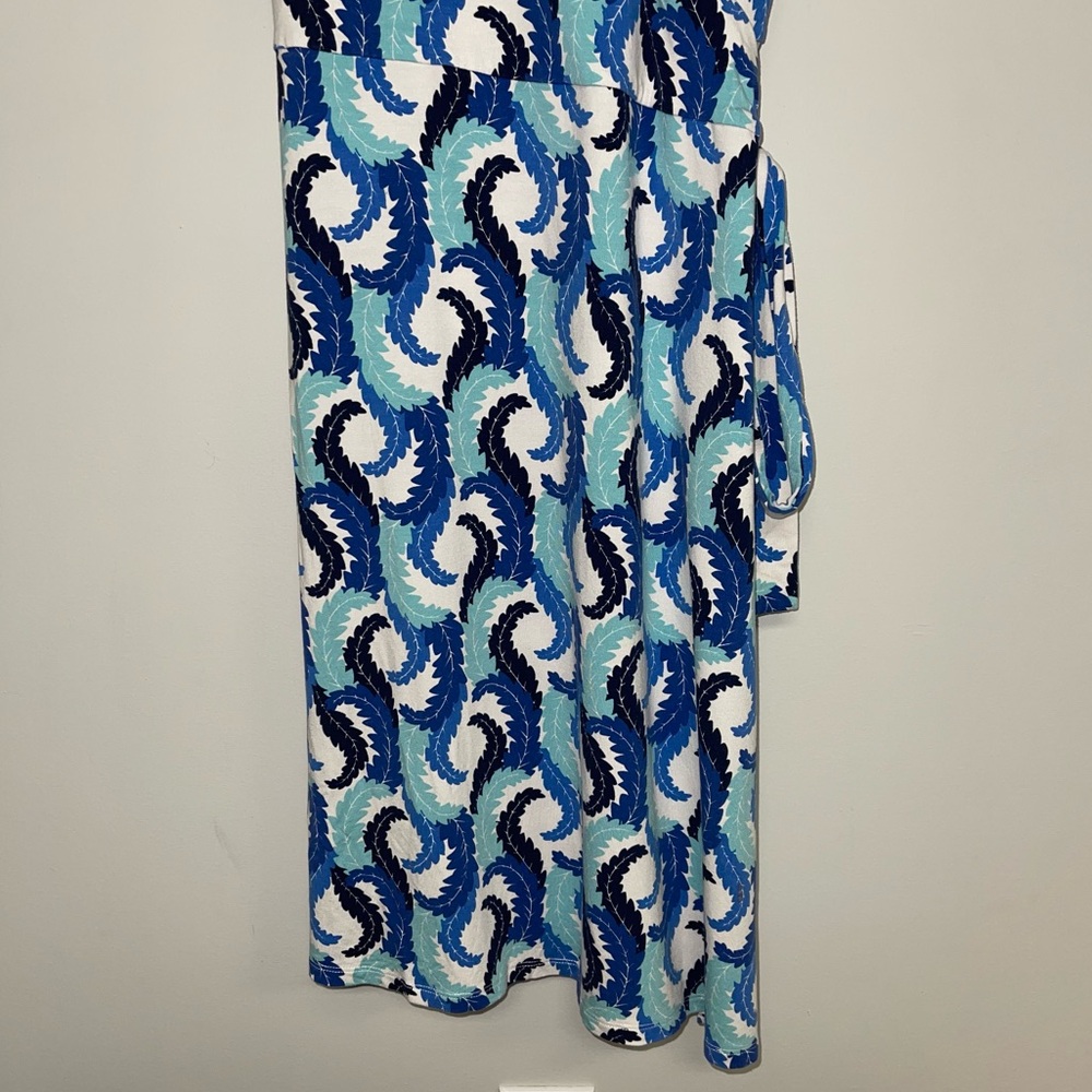 Boden Dress Women’s Size 8 US‎ Blue White Jersey Wrap Knee Length - Picture 4 of 9